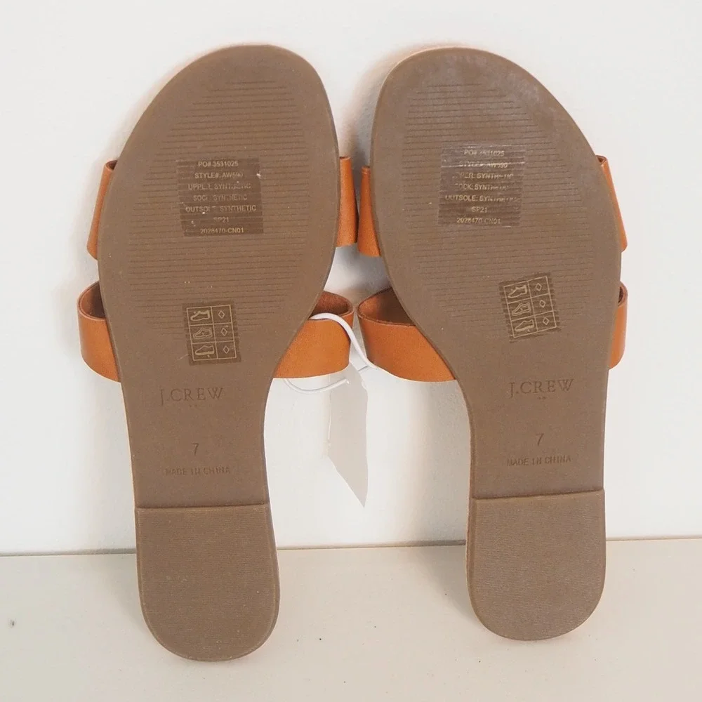 J.Crew Women's Size 7 Tan Brown‎ Leather Slide Sandals Flat Slip On "H" Shape - Picture 9 of 11